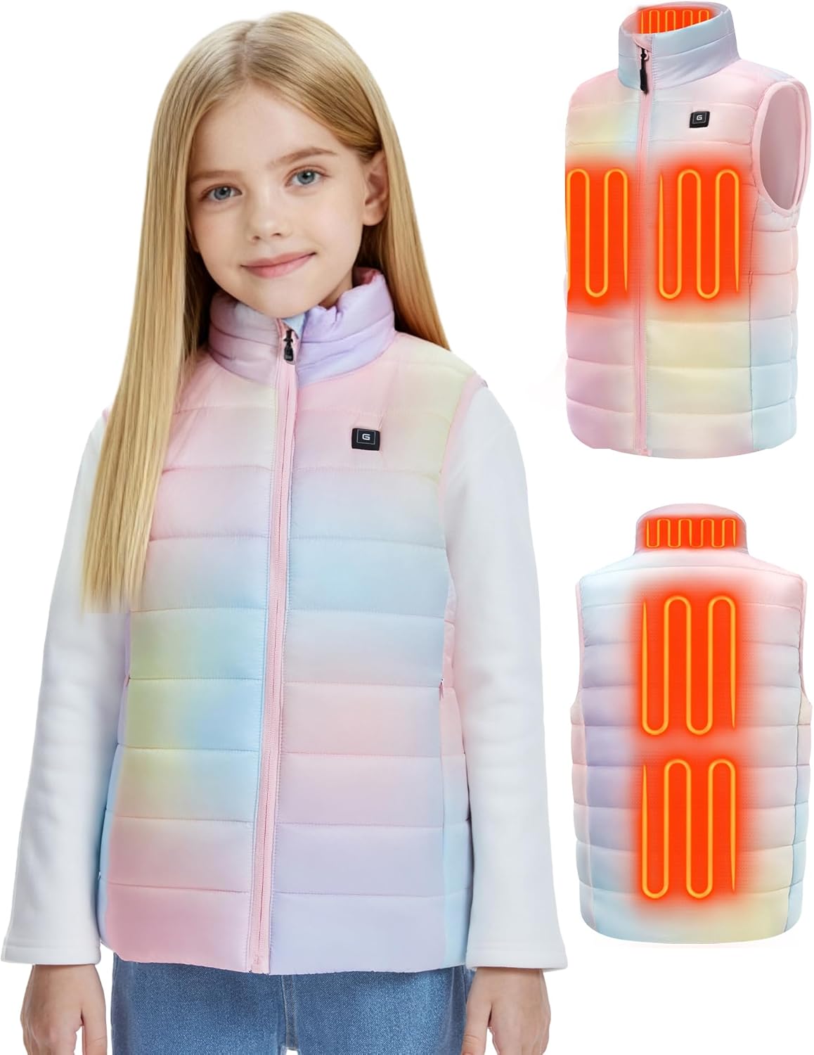 Glaais Kids Heated Vest with 7.4V 12000mAh Battery Pack Included, Electric Heating Vest for Girls