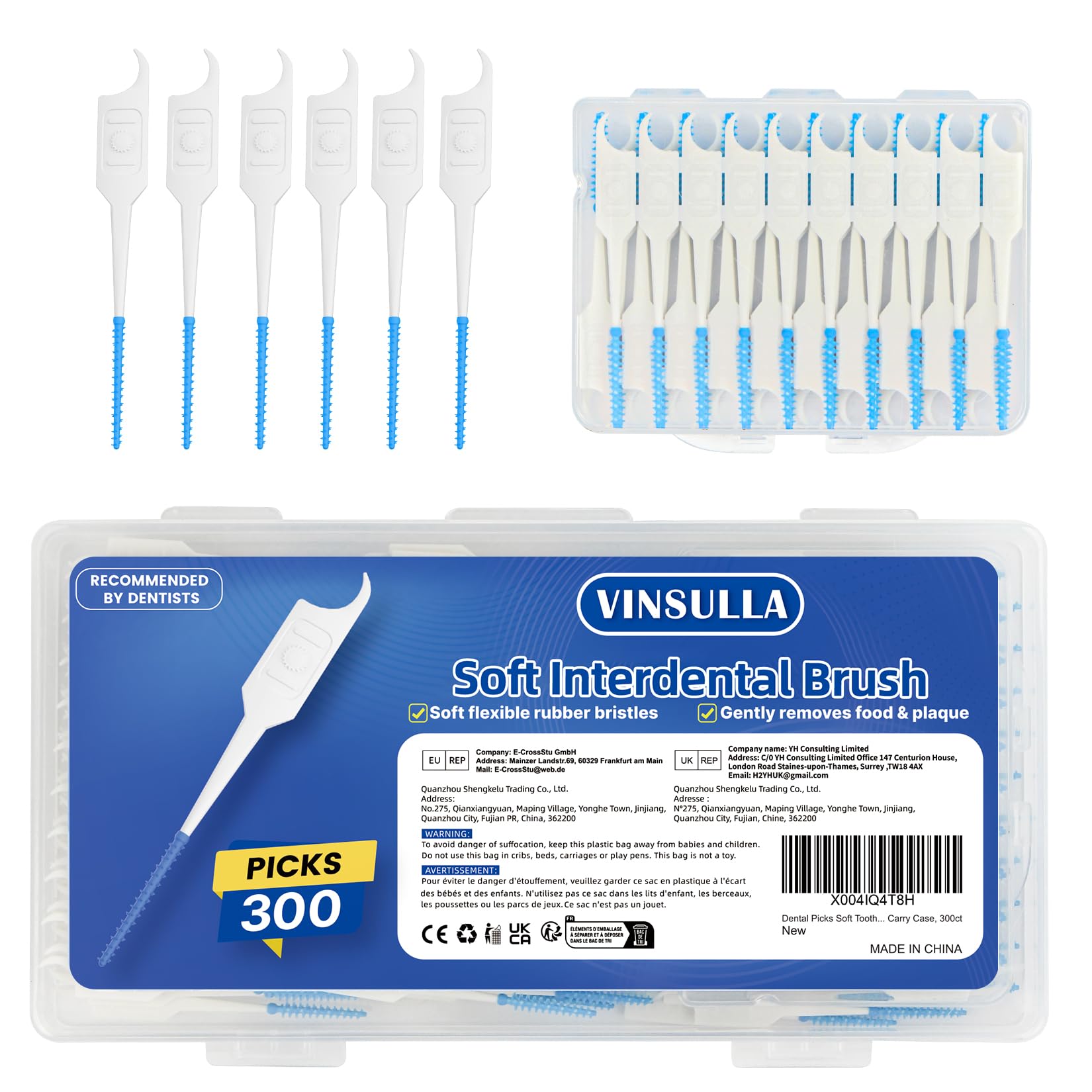 Dental Floss Picks for Teeth Cleaning Easy to Use Disposable Interdental Brushes with Convenient Carry Case Blue 300