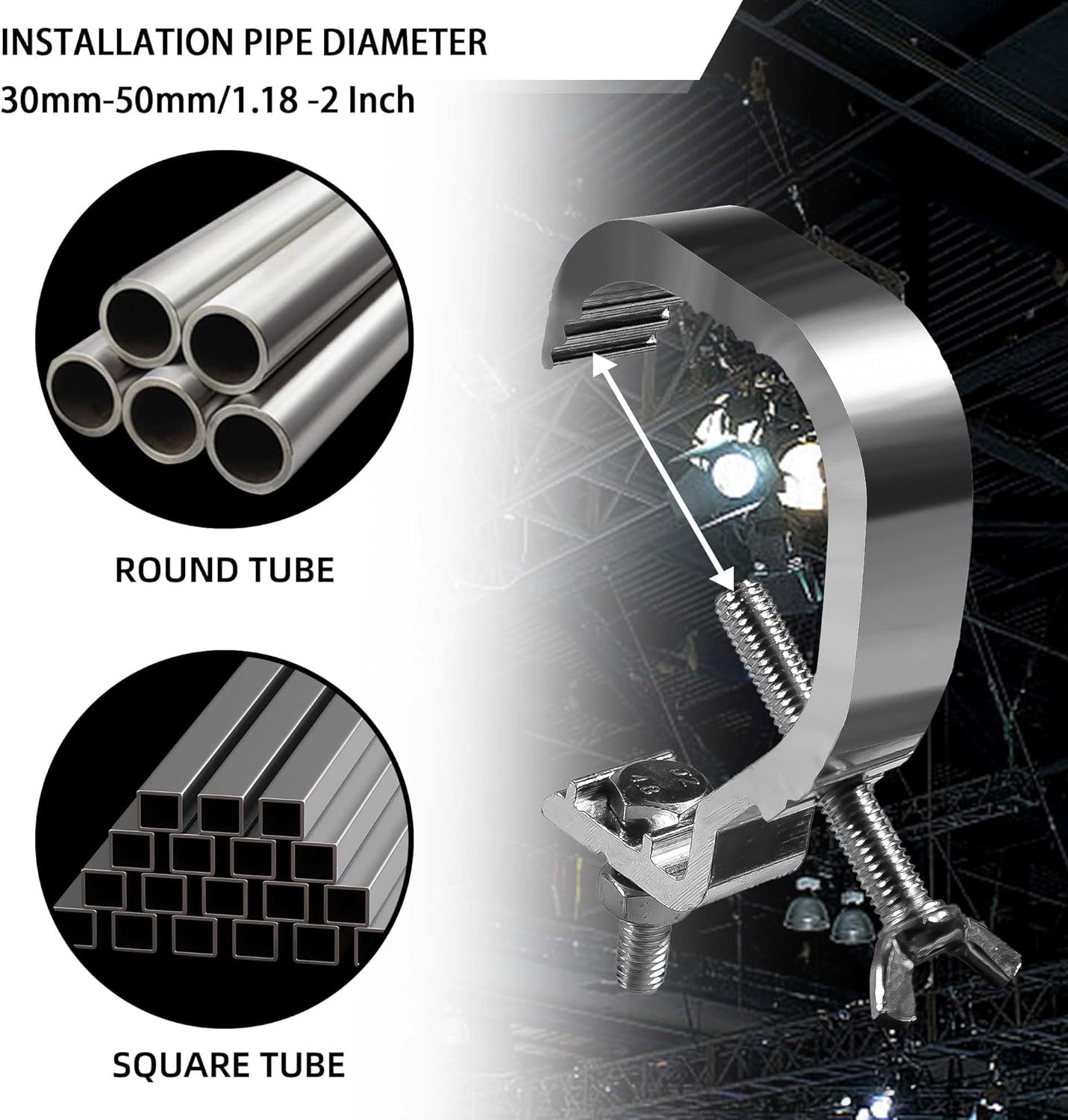 10 Pack 1.18-2 Inch Stage Truss Clamps, Hooks, Fit for 30-50 mm Pipe, Aluminum Alloy, 55 LB Load Capacity, for DJ & Stage Lights - Image 3