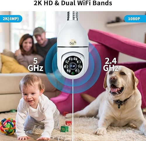 Miniatura 4 de OJR Cámara de seguridad con bombilla HD 2K, cámara PTZ WiFi 5G2.4G inalámbrica para exteriores, detección de movimiento y alarma, visión nocturna a