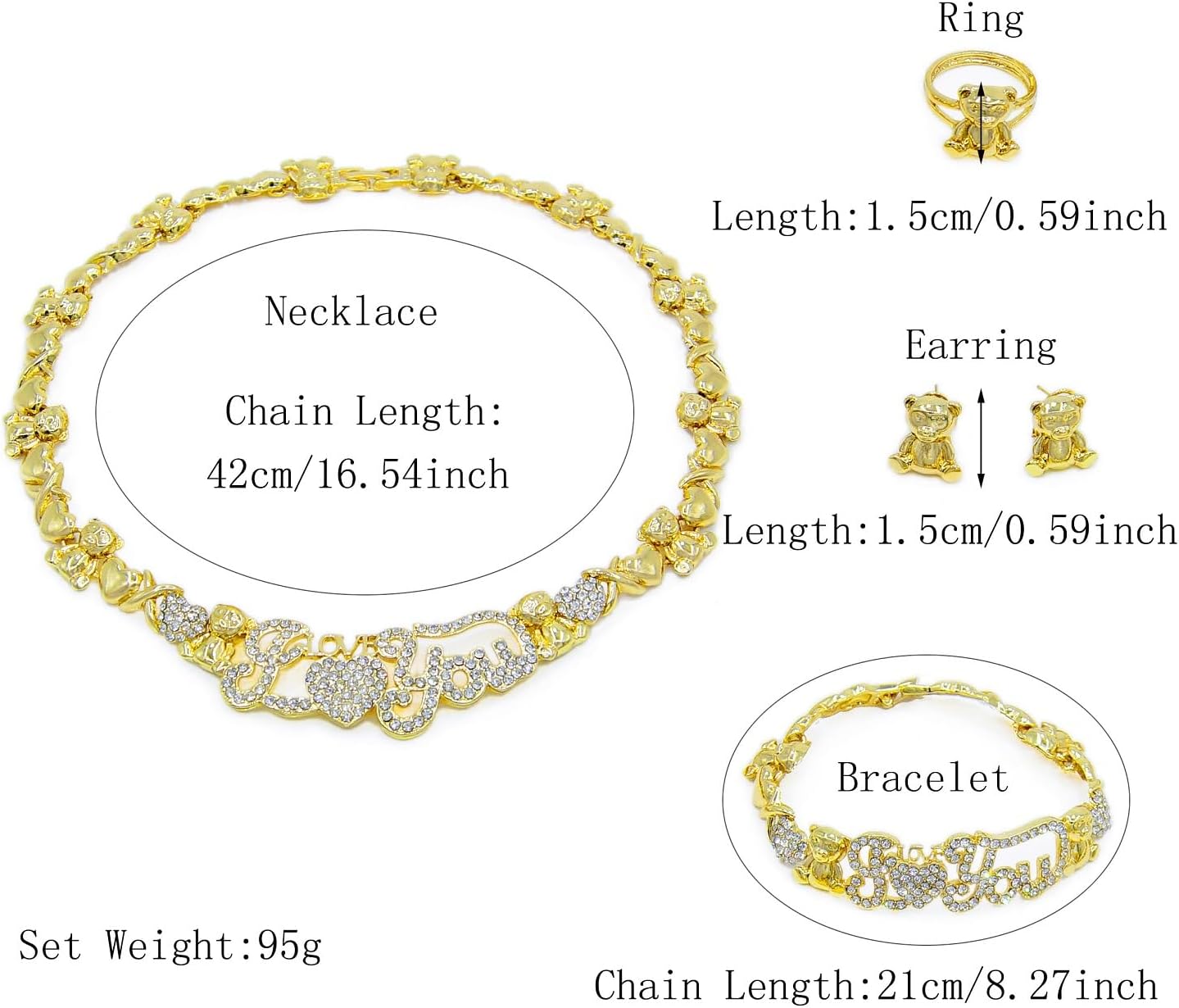 African Necklace Set Hugs and Kisses Gold Jewelry Sets For Women 18k Gold/Silver Filled LOVE Necklaces Jewelry Sets Wedding Jewelry Necklace Earrings Bracelet Ring Gifts - Image 2