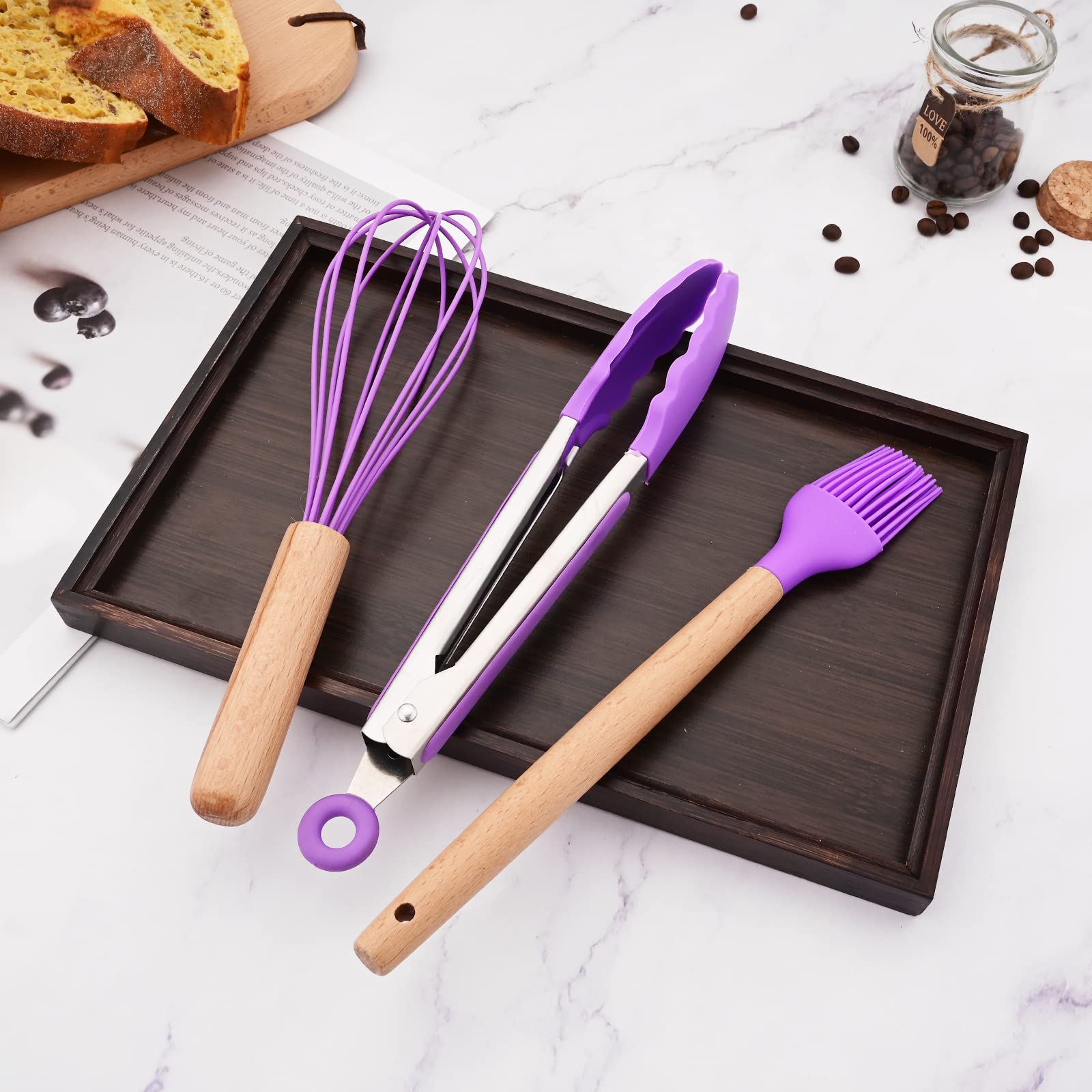BRIIEC 1pc Purple Silicone Pastry Brush, Heat Resistant Basting Brush Set with Wooden Handle, Cooking Utensils, Perfect for Sauce Butter Oil, BBQ Grill Baking Kitchen Cooking