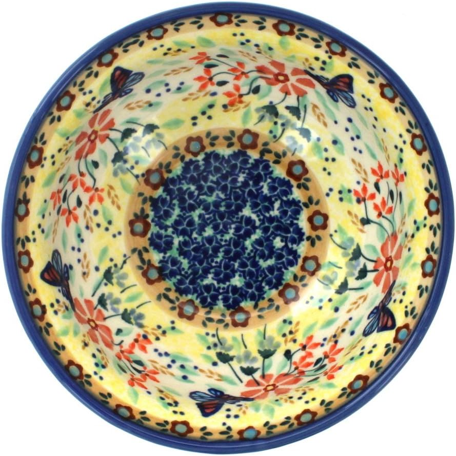 Blue Rose Polish Pottery - Yellow Blue Butterfly Dessert Bowl - 5.75" Diameter - Perfect Bowl for Desserts, Appetizers, and Snacks