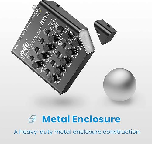 Miniatura 3 de Mezclador de audio Moukey, DC 5V, 8 canales estéreo ultra, mezclador de línea de 8 canales de bajo ruido para sub-mezcla, para pequeños clubes