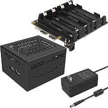 Geekworm X1202 4-Cell 5V UPS Shiled+X1202-C1 Metal Case+DC 12V 5A 60W Power Adapter for Raspberry Pi 5| Max 5.1V 5A Output|Wide 6-18V Input|Auto Power On|Safe Shutdown|Power Loss Detection