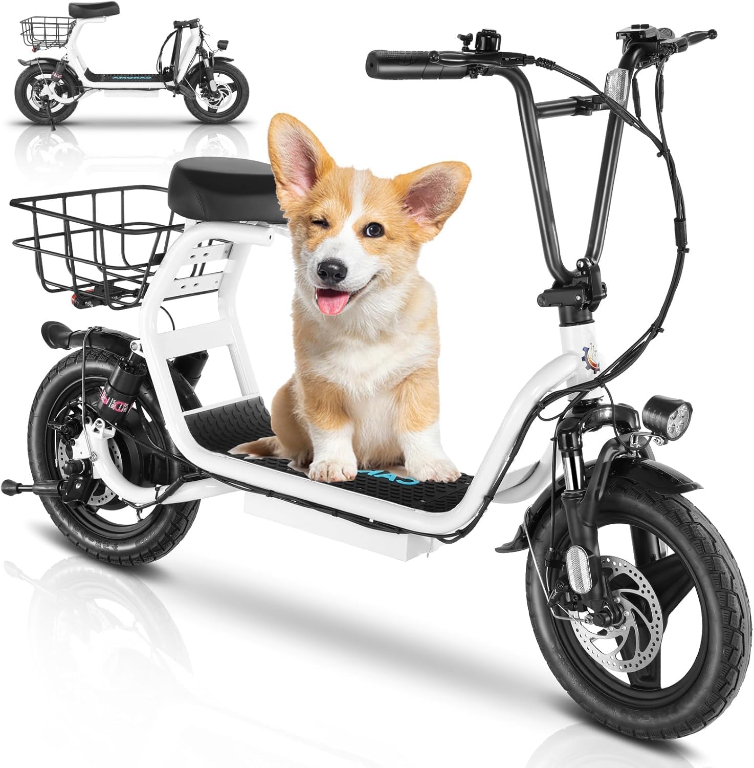 Caroma Electric Scooter for Adults with Seat, 800/1200W Motor, Max 30Miles Ranges&20Mph, 14" Fat Tire Foldable E-Scooter with Carry Basket, Dual Braking Dual Suspension, 300lbs Max Load