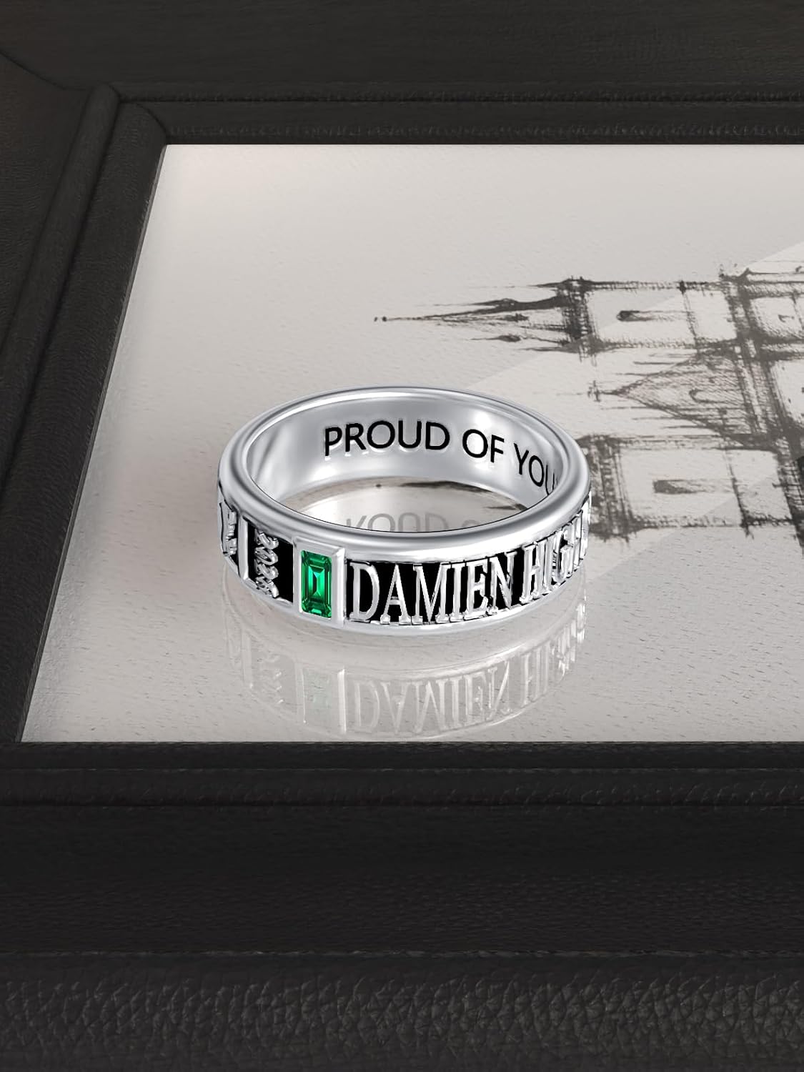 Fully Personalized Class Ring for Men Women Class of 2026 High School Ring 925 Sterling Silver Graduation Jewelry Gift for Graduates Size 4-16 (with Gift Box)