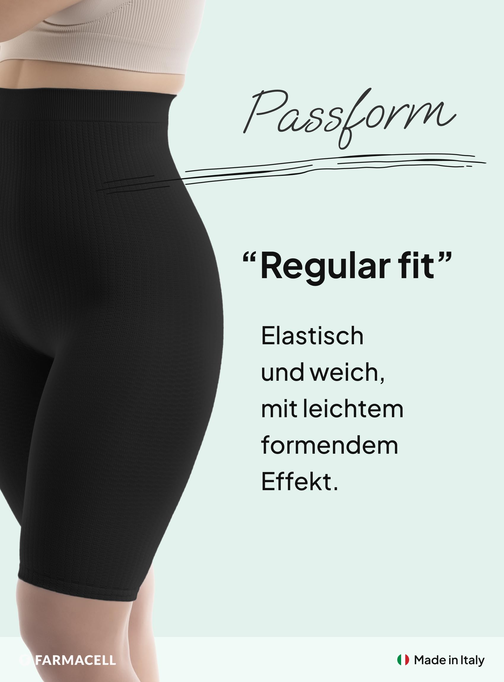 FarmaCell Anti-Cellulite Shorts Damen mit Mikromassage, Hoher Bund, Made in Italy, 113