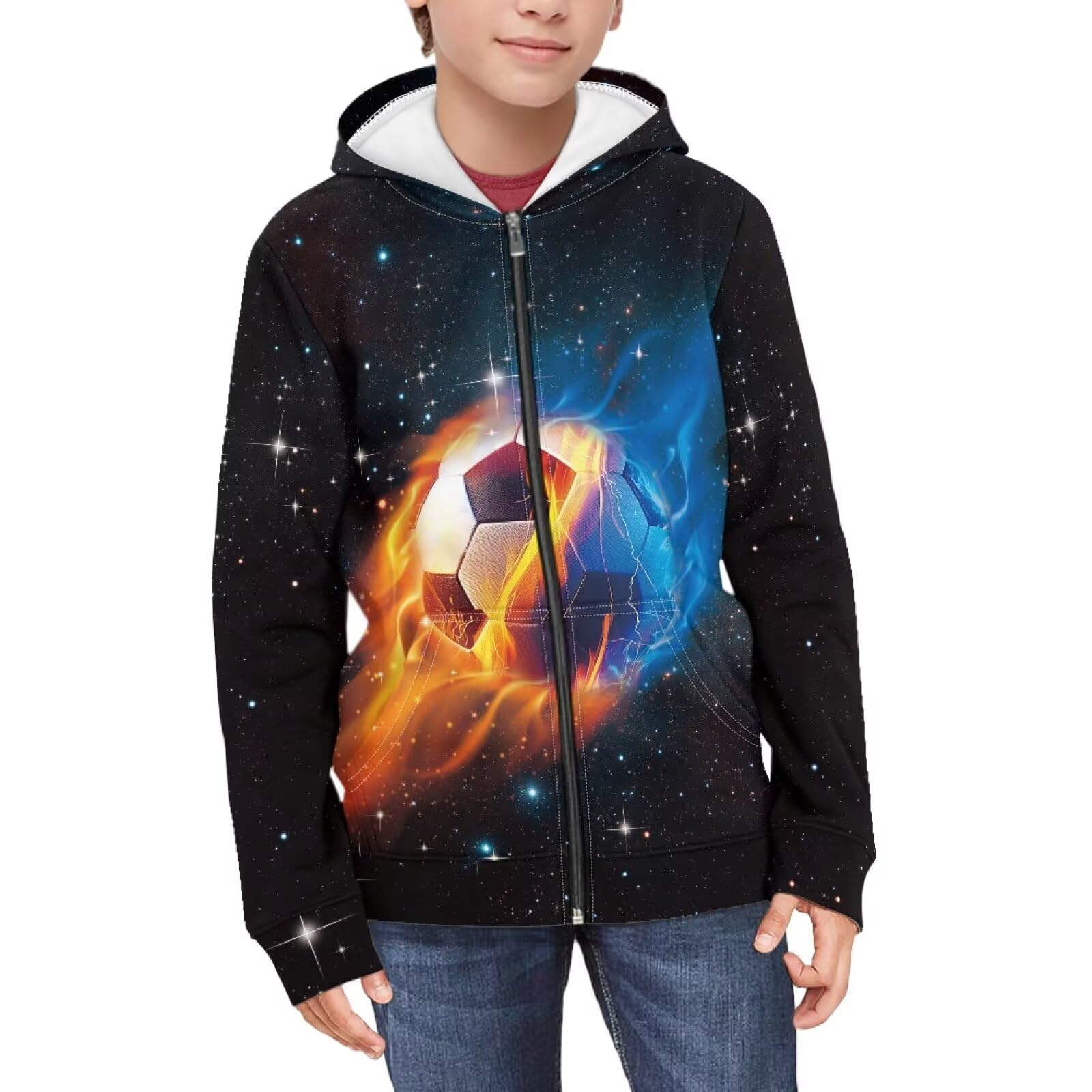 Suobstales Kids Soft Zip-Up Hoodie for Boys 6-16 Years Hooded Sweatshirt Fall Cardigan Jacket with Pockets