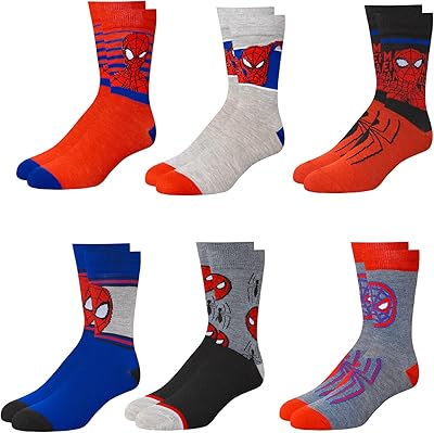 Marvel Spiderman Socks - 6-Pack Men & Boys Athletic Socks