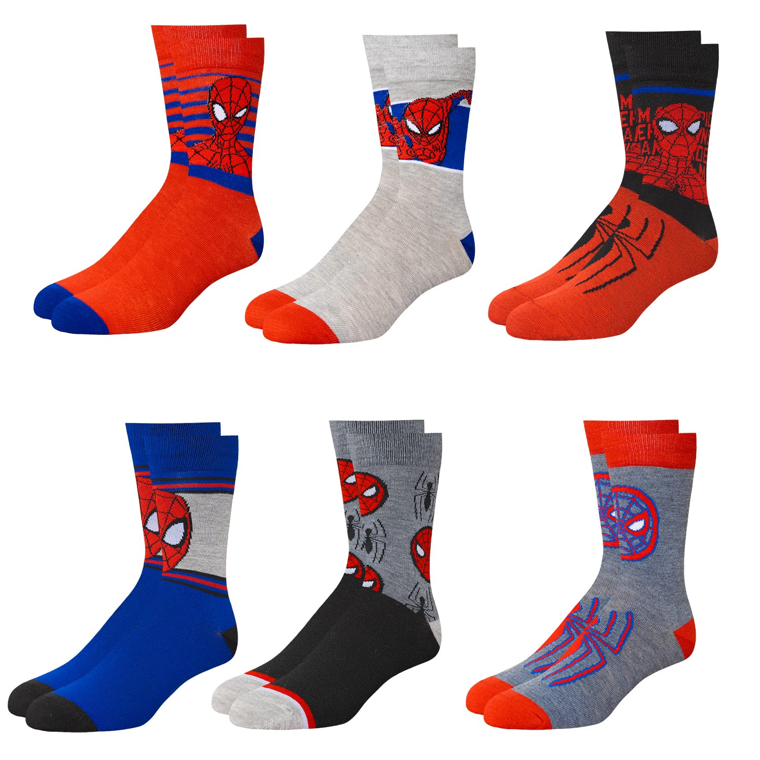 Marvel Spiderman Socks - 6-Pack Men & Boys Athletic Socks