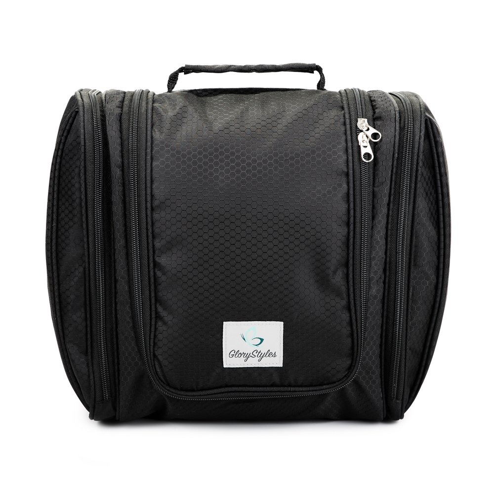 Glory Styles Extra Large Toiletry Bag – Travel Wash Bag for Men and Women - Hanging Toiletries Organiser and Grooming Kit Storage - Black