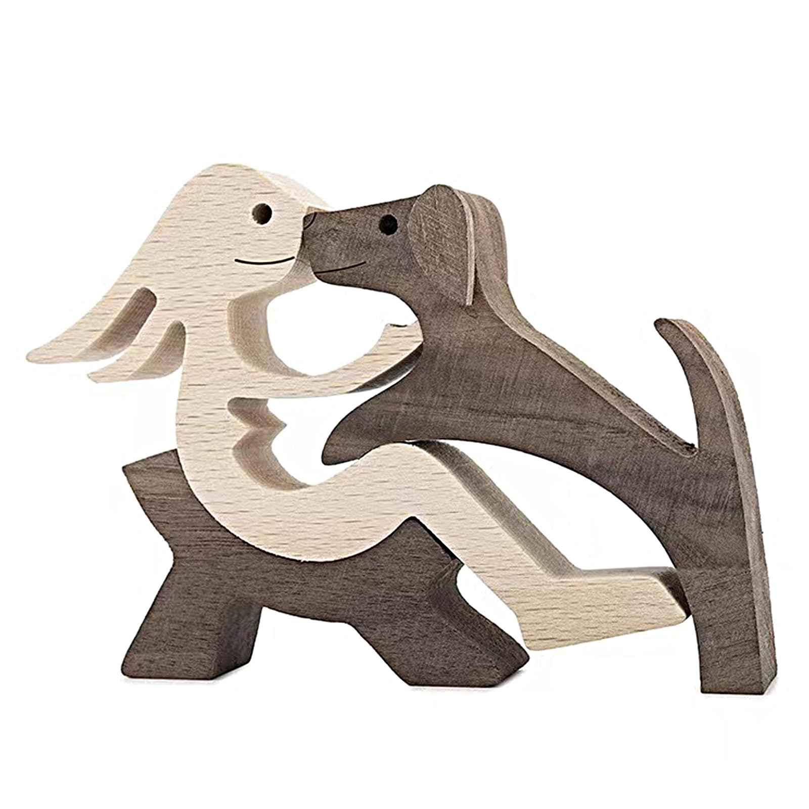 EULAPGOE Wooden Lovely Pet Carving Ornaments, Natural Solid Wood Cute Puppy Family Wooden Carving