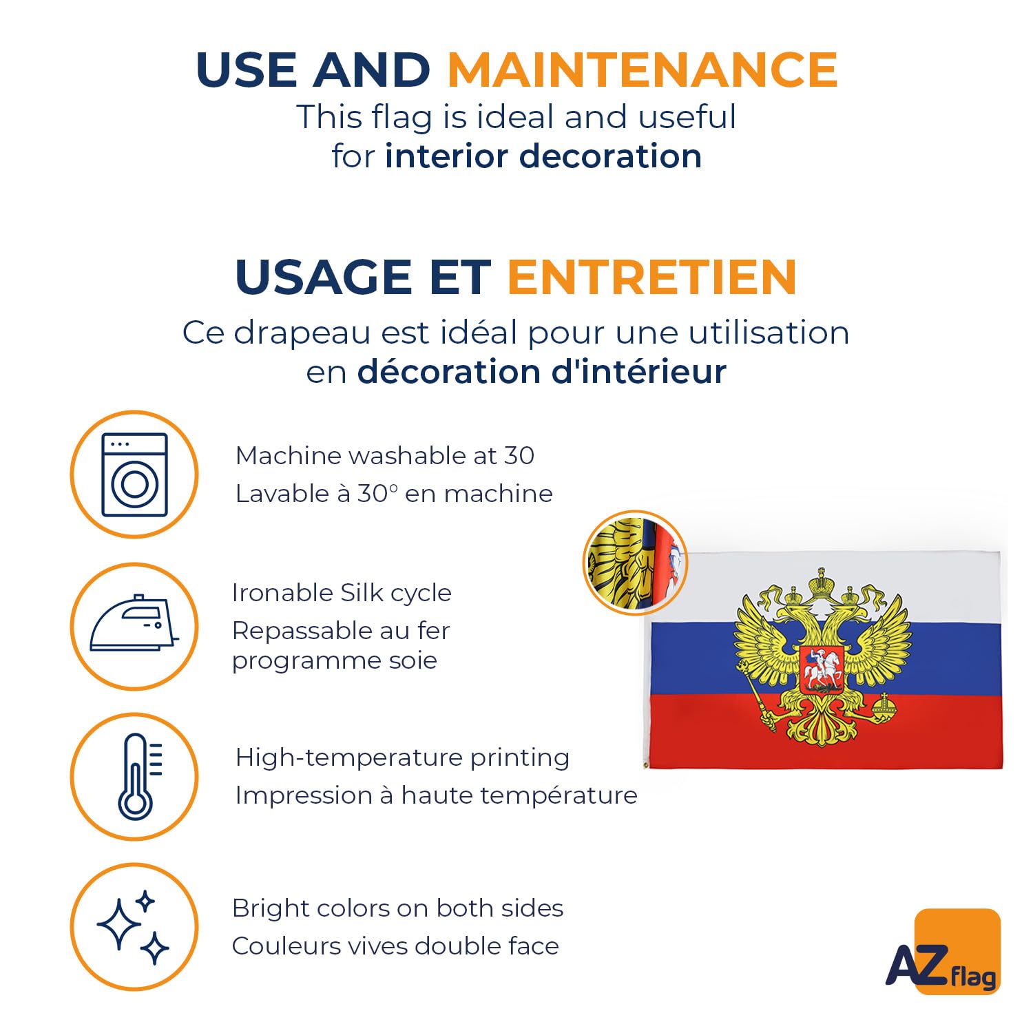 Drapeau Russie En Tissu Cloué Sur Hampe Bois Bleue Marine