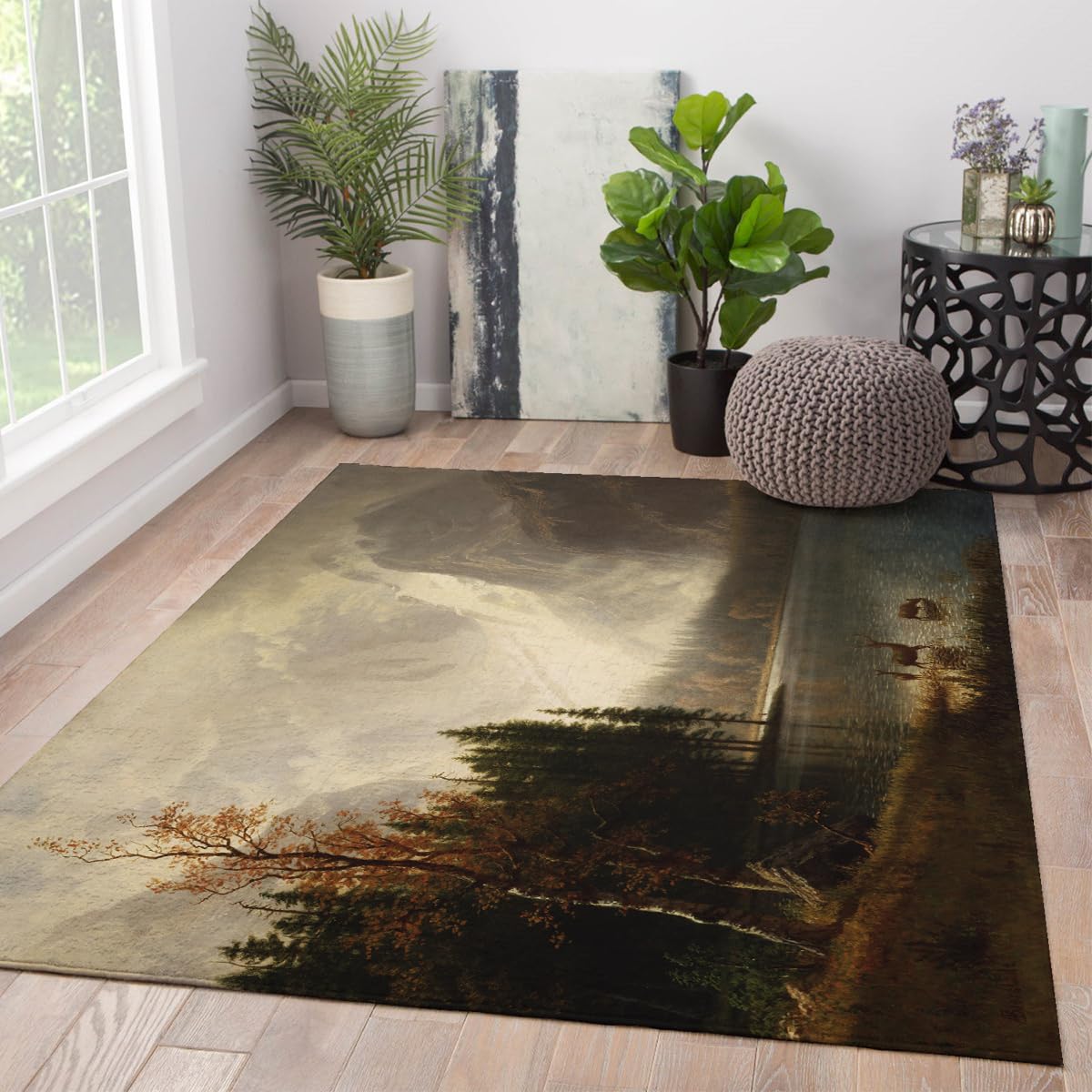 Dywaniki z naturalnej scenerii do salonu, sypialni, 90 x 150 cm, zmywalne, jelenie, stad, gór i jeziora, nadruk, antypoślizgowy, kuchnia, pokój gościnny, miękki, duży dywan, 90 x 150 cm