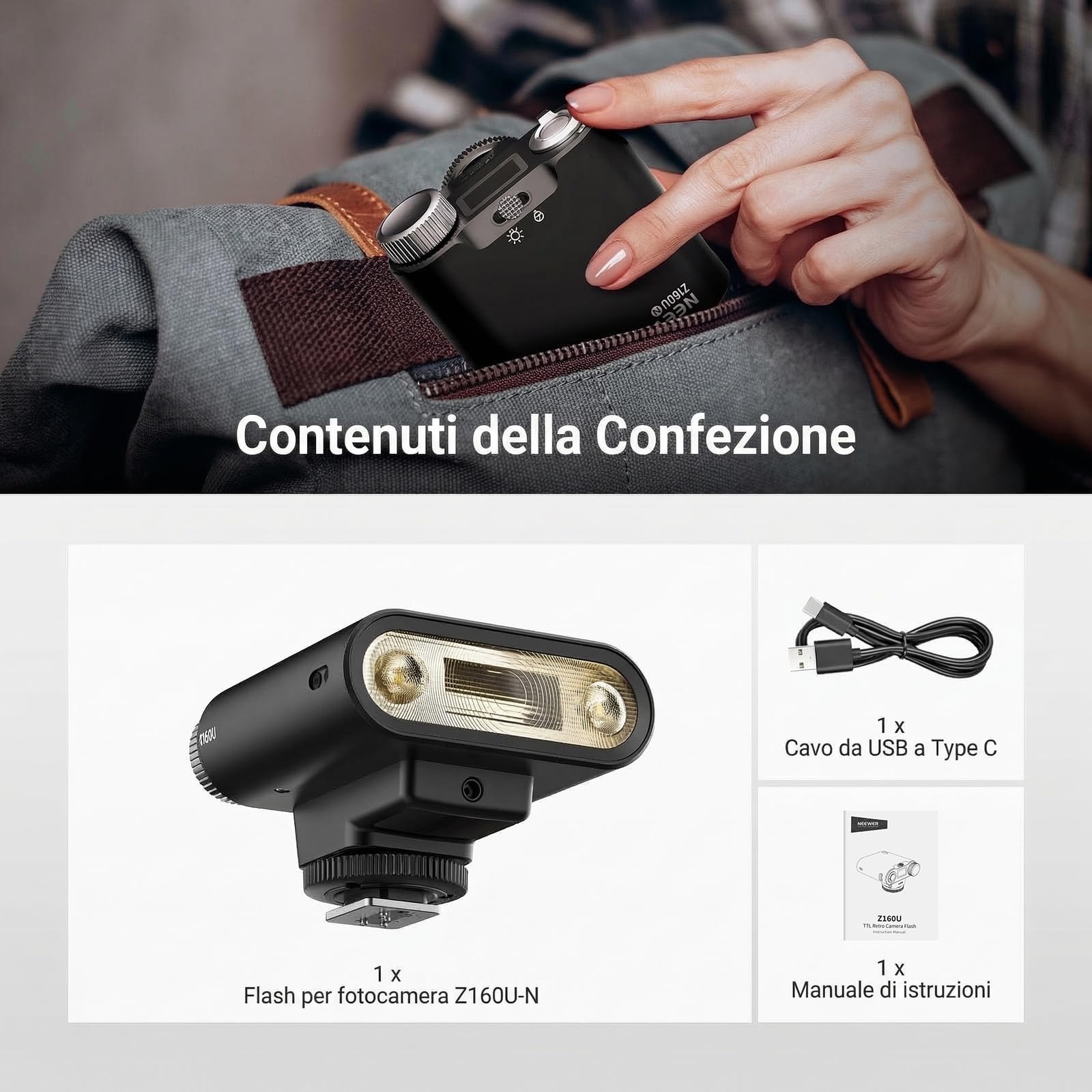 NEEWER Z160U-N Flash Speedlite Fotocamera Solo Compatibile con Nikon, 18Ws GN14 6000K TTL HSS 1/8000, Luce per Macchina Fotografica con Batteria 1100mAh USB C Riciclo 1.4s 1100 Flash a Piena Potenza