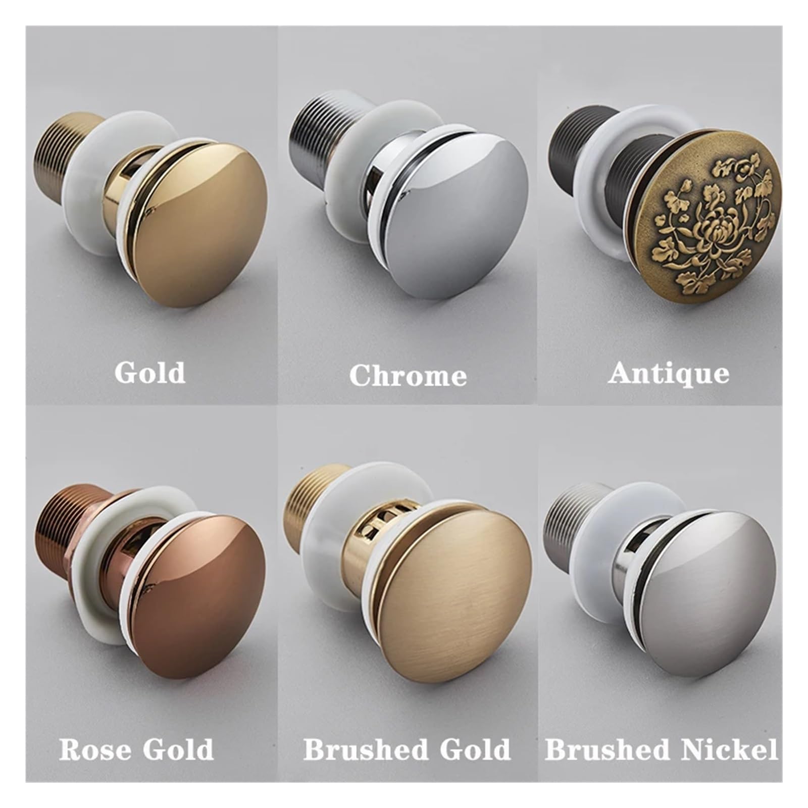 Desagüe emergente, tapón de desagüe para Lavabo de baño, sifón, tapón de desagüe, Accesorio para Grifo de Lavabo, Tubo de Lavabo Negro, Oro Rosa (Cromo C)