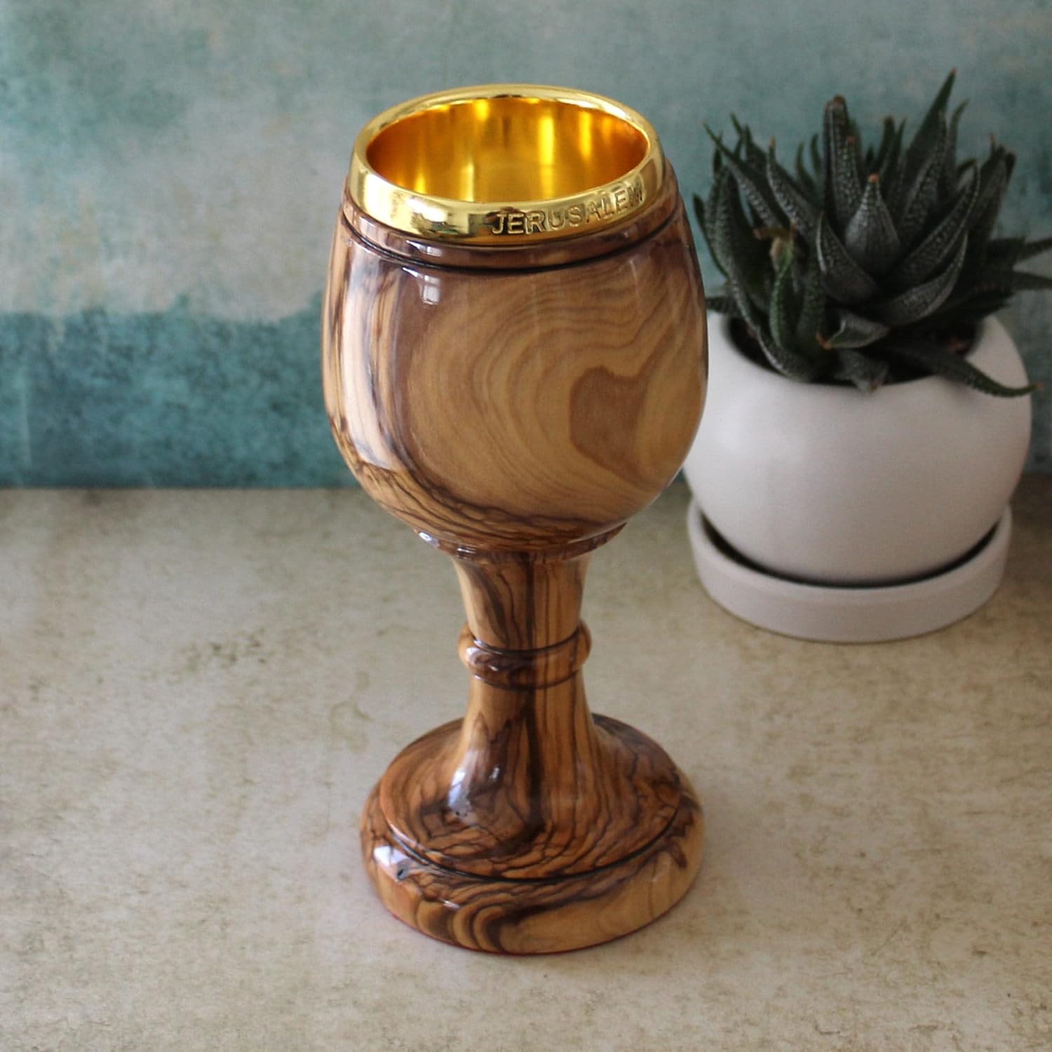 7.5 Inch Olive Wood Communion Cup – Hand Carved Wooden Chalice from Jerusalem – Solid Olive Wood Goblet – Christian Church Decor & Religious Gift