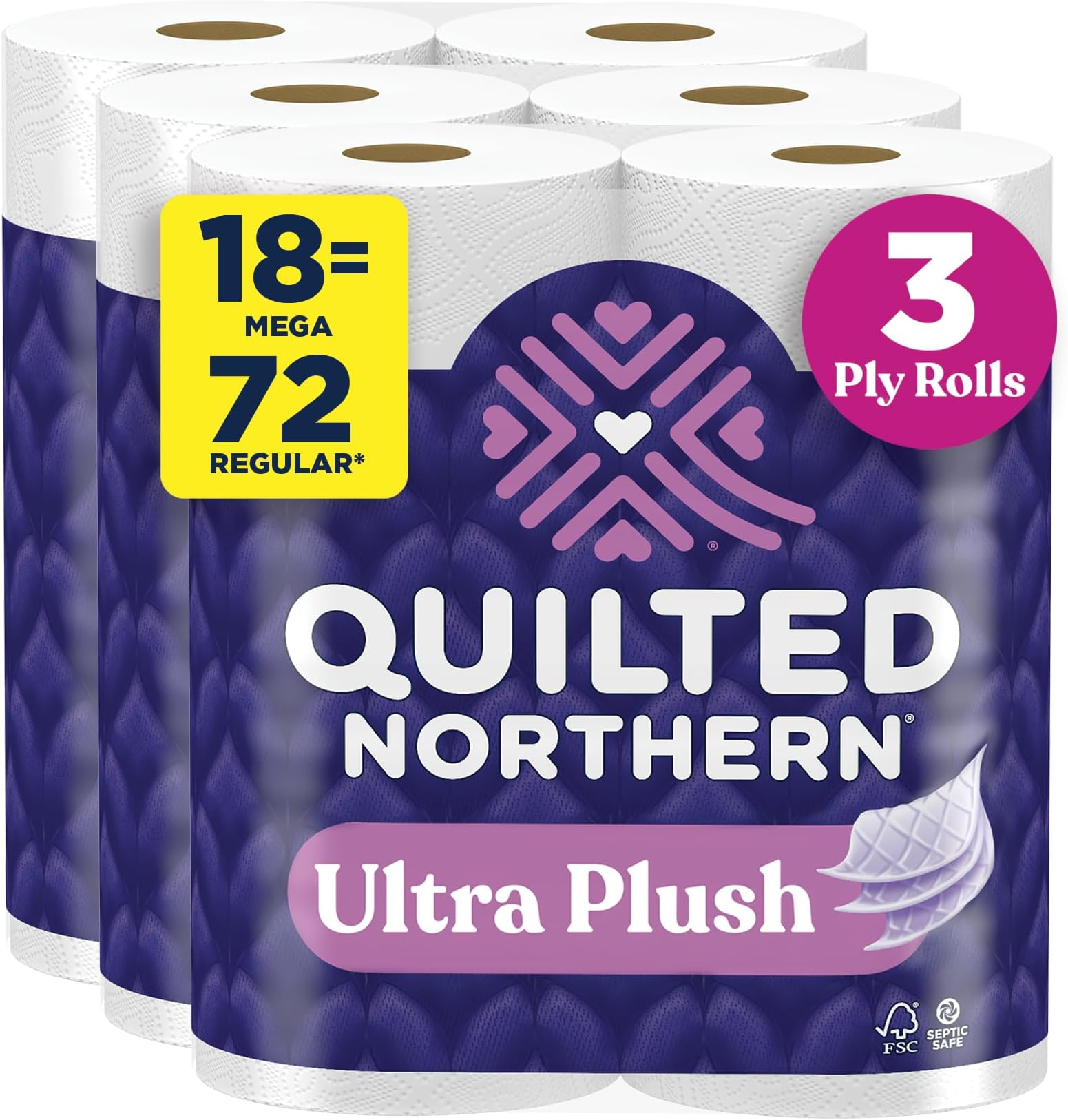 Quilted Northern Toilet Paper, Ultra Plush 18 Mega Rolls, Bath Tissue