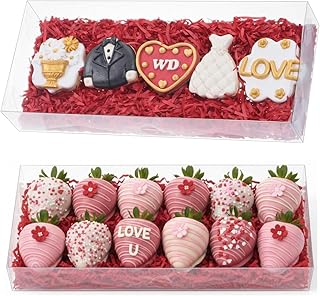 RomanticBaking 20Pcs 12x5x2Inches Clear Easter Cookies Boxes Chocolate Covered Strawberries Boxes for 12 Plastic Truffle Box Bakery Cakesickle Gift Box for Christmas Valentine's