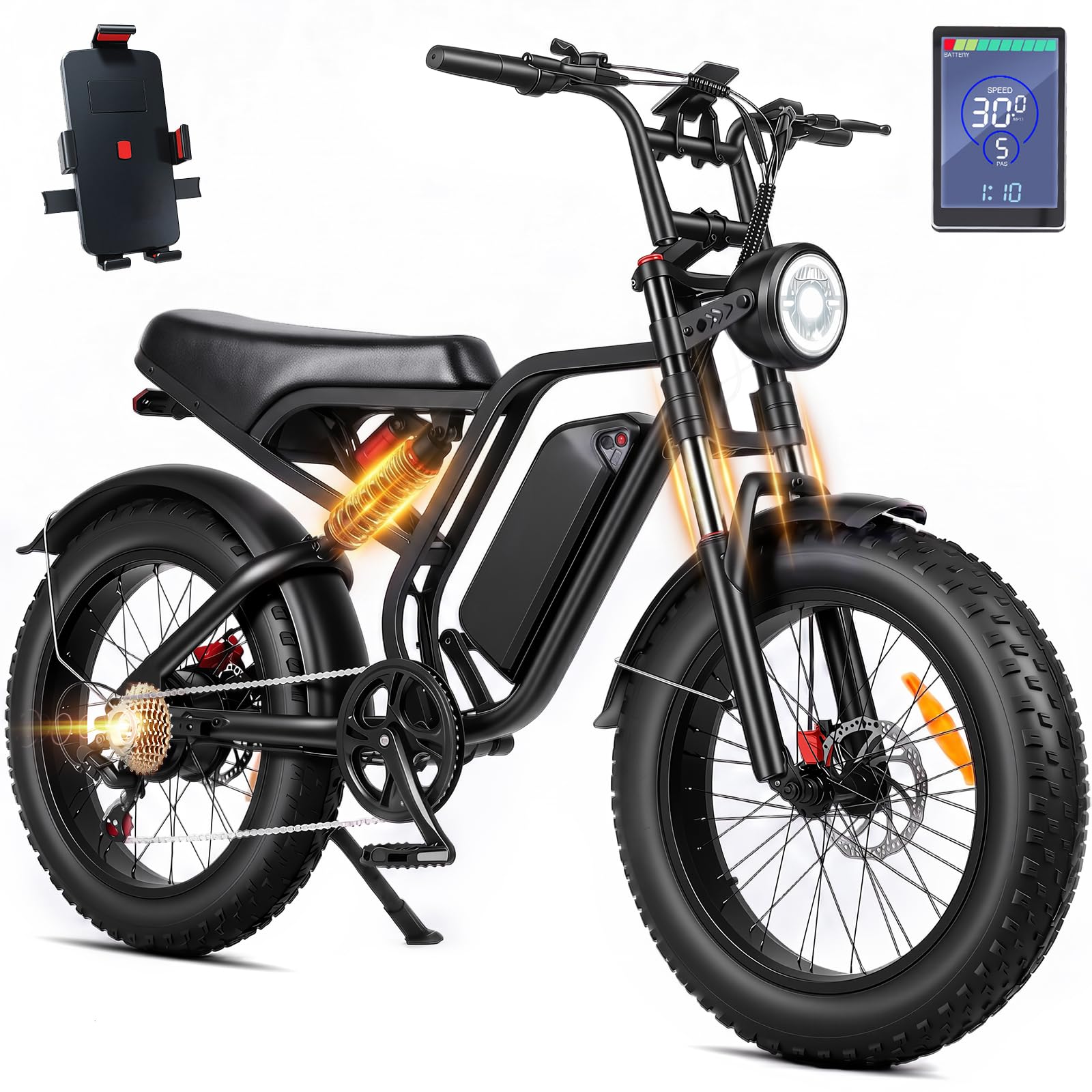 Electric Fat Bike for Adults 1500-2000W Peak Motor, 28-35 MPH, 48V 18Ah Removable Battery, 16-26" x 4.0 Fat Tire E-Bike , 65 Miles Long Range Off-Road Bicycle 500LBS Capacity Dual Suspension, 5-7Speed