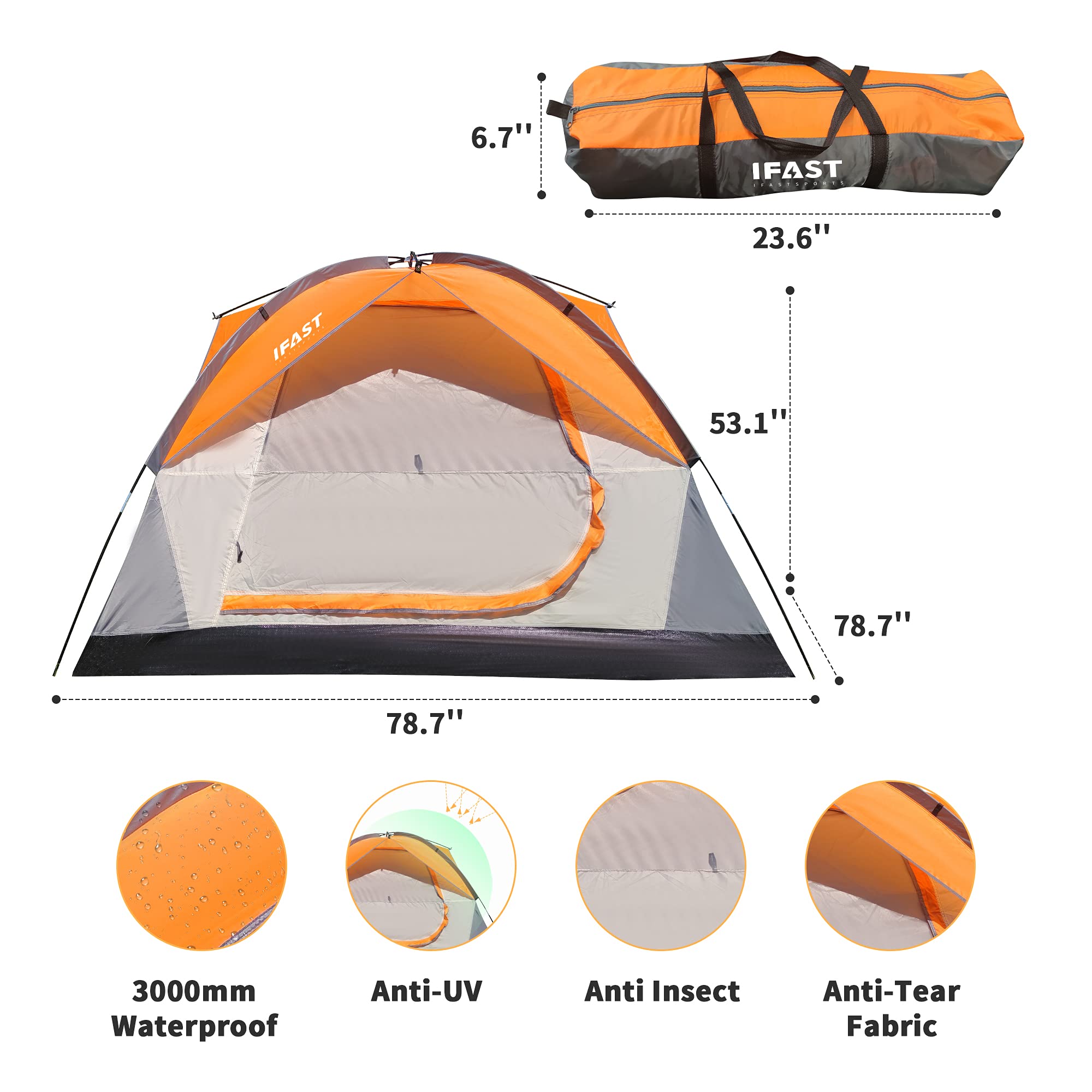 IFAST 2-3 Person Family Camping Tent Portable Lightweight Waterproof Cabana Beach Camping Gear with Carrying Bag Easy Set Up Camping Shelter for Kid Adult Outdoor Backpacking Hiking