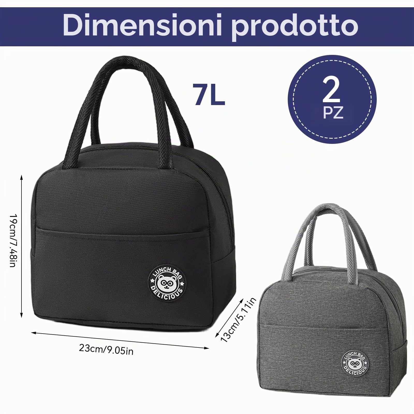 2 Pezzi Borsa Termica Porta Pranzo Piccola 7L Borsa Termica Pranzo, Lunch Bag Riutilizzabile Borsa Frigo Piccola Portatile Per Donne, Uomini, Studenti, Viaggi, Picnic, Scuola
