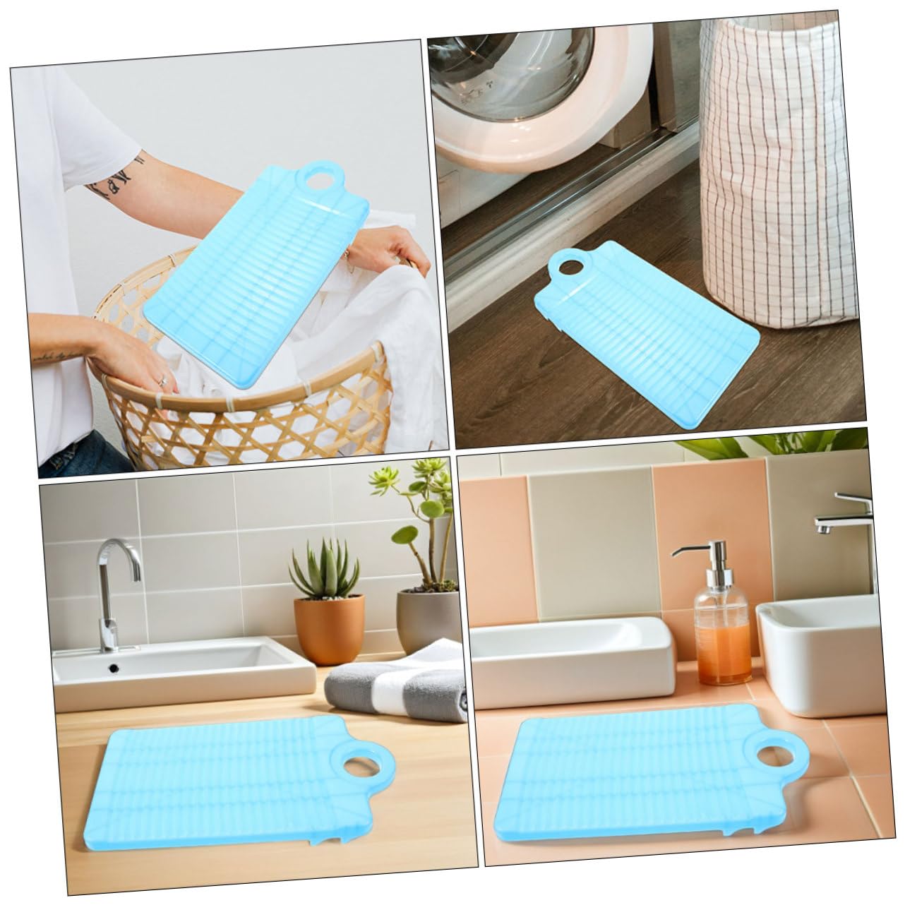 Tragbares Waschbrett für Kleidung, 4 Stück, Kunststoff, Blau | Rechteckige Kleiner Ausführung, 31x15, 7cm, Rutschfeste Oberfläche, für Kurzreisen und Outdoor Abenteuer
