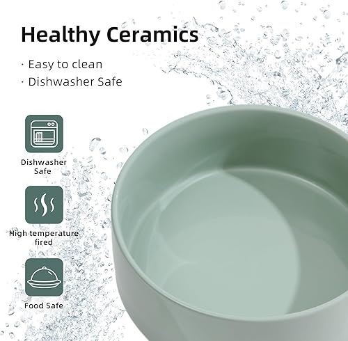 Miniatura 6 de Cuenco elevado de cerámica para comida y agua, cuenco para gatito, plato elevado para gatos, comedero para gatos (5.1 pulgadas, 2 x verde claro +