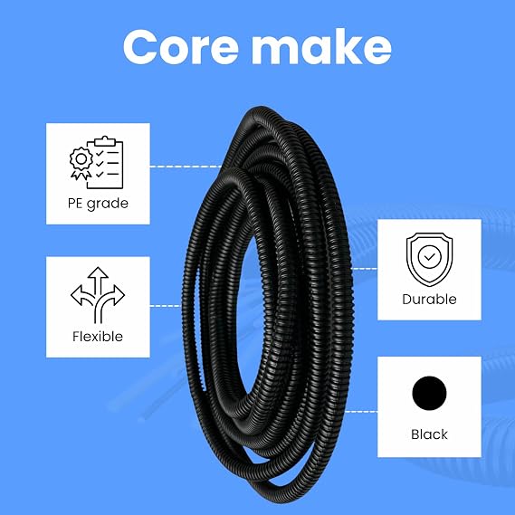 Black Corrugated Conduit Split Plastic Flexible Cable Tidy Solution Tube Trunking 13mm - 5m