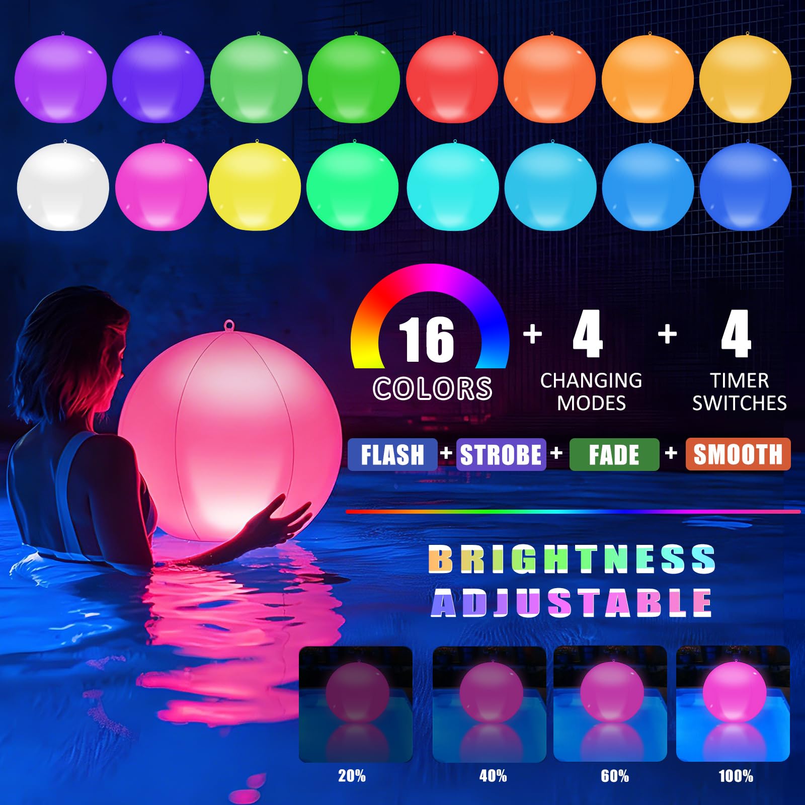 Solari Luci Galleggianti Piscina, 4Pz Solare Lampada Galleggianti Piscina con Telecomando,13.4In 16 RGB Solare Lampada Palle Luminose da Giardino Solari, IP68 Palle Luminose per Piscina Esterno