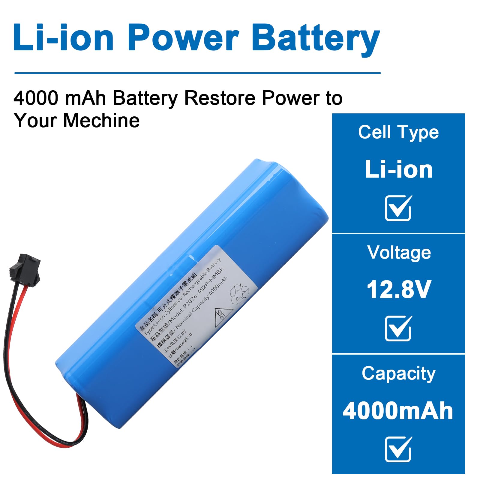 Batteria di ricambio per aspirapolvere Lefant U180 Total Clean da 4000 mAh, 12,8 V, batteria spazzatrice, aspirapolvere