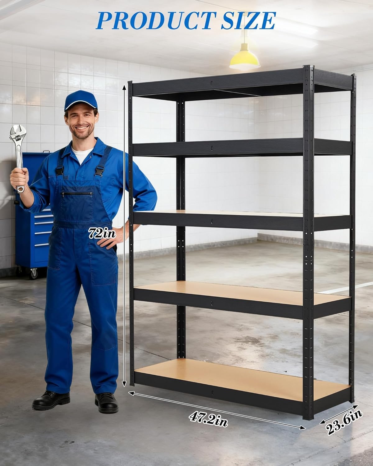 5-Tier Adjustable Shelving Units,48x24x72 Garage Metal Storage Shelving Units,Heavy Duty Garage Shelving Adjustable Garage Shelves,Loads 2000 LBS,Metal Storage Utility Racks for Warehouse,Pantry, Base