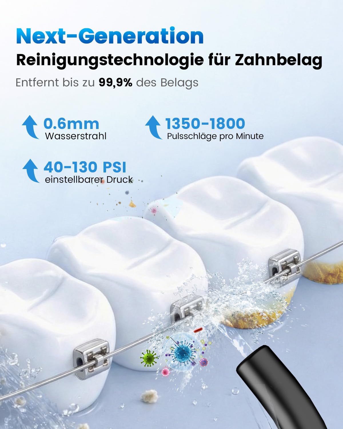 JTF Jet Dentaire Hydropulseur Oral - 300 ML Sans Fil Irrigateur, 3+1 Modes, Étanche IPX7 Water Flosser, Idéal pour Orthodontie, Appareil Dentaire, Gencives Sensibles Maison et Les Voyages(Noir) - 4