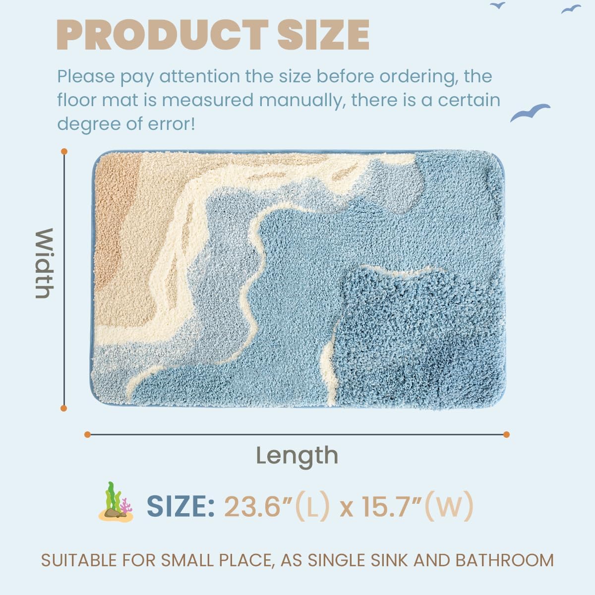 Cute Ocean Bathroom Rug Super Absorbent Bath Mat Machine Washable and Non Slip Fluffy Carpet for Shower, Bedroom and Living Room (23"x16", Ocean) - Image 2