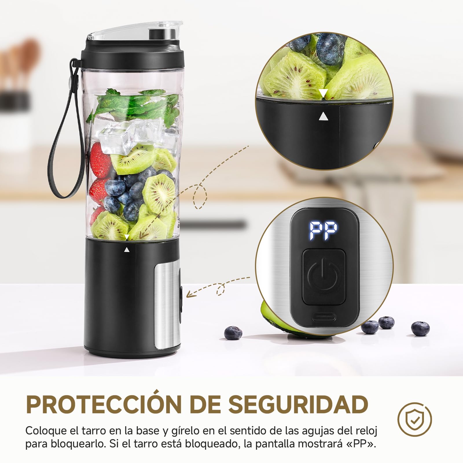 AMZCHEF Frullatore portatile da 600 ml, con 6 lame, 120 W, ricarica rapida tramite USB-C, IPX6, impermeabile, senza BPA, mini mixer per frullati in polvere proteica