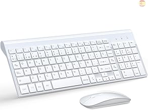 TopMate Ultra Slim Wireless Keyboard and Mouse Pack, 2.4G USB Compact Silent Kit 2400DPI Spanish Mouse and Keyboard with Cover, 2AA and 2 AAA Batteries, for PC/Laptop/Windows/Mac - White
