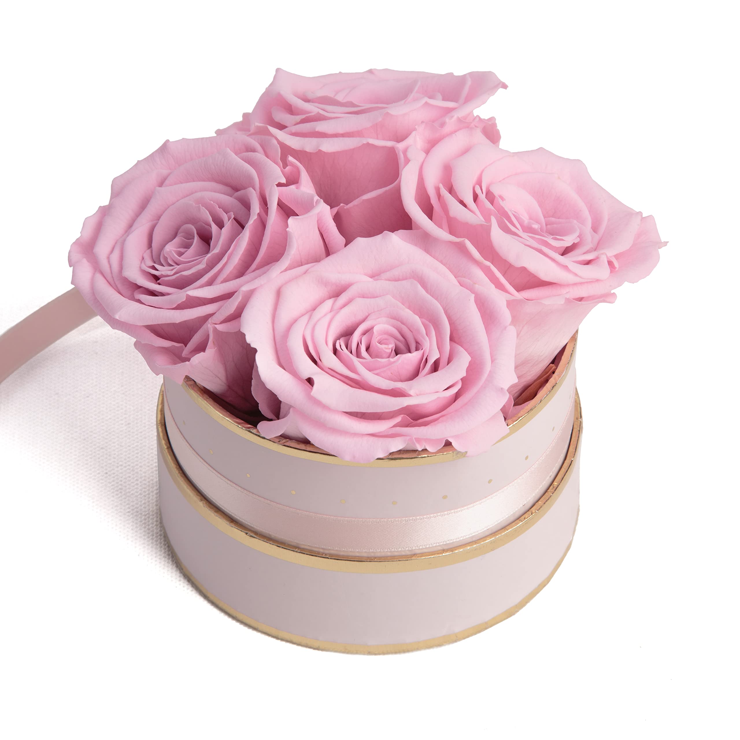 Boîte Ronde de Roses éternelles stabilisées idée Cadeaux pour Femmes pour Toutes Occasions (Rose-Rose)
