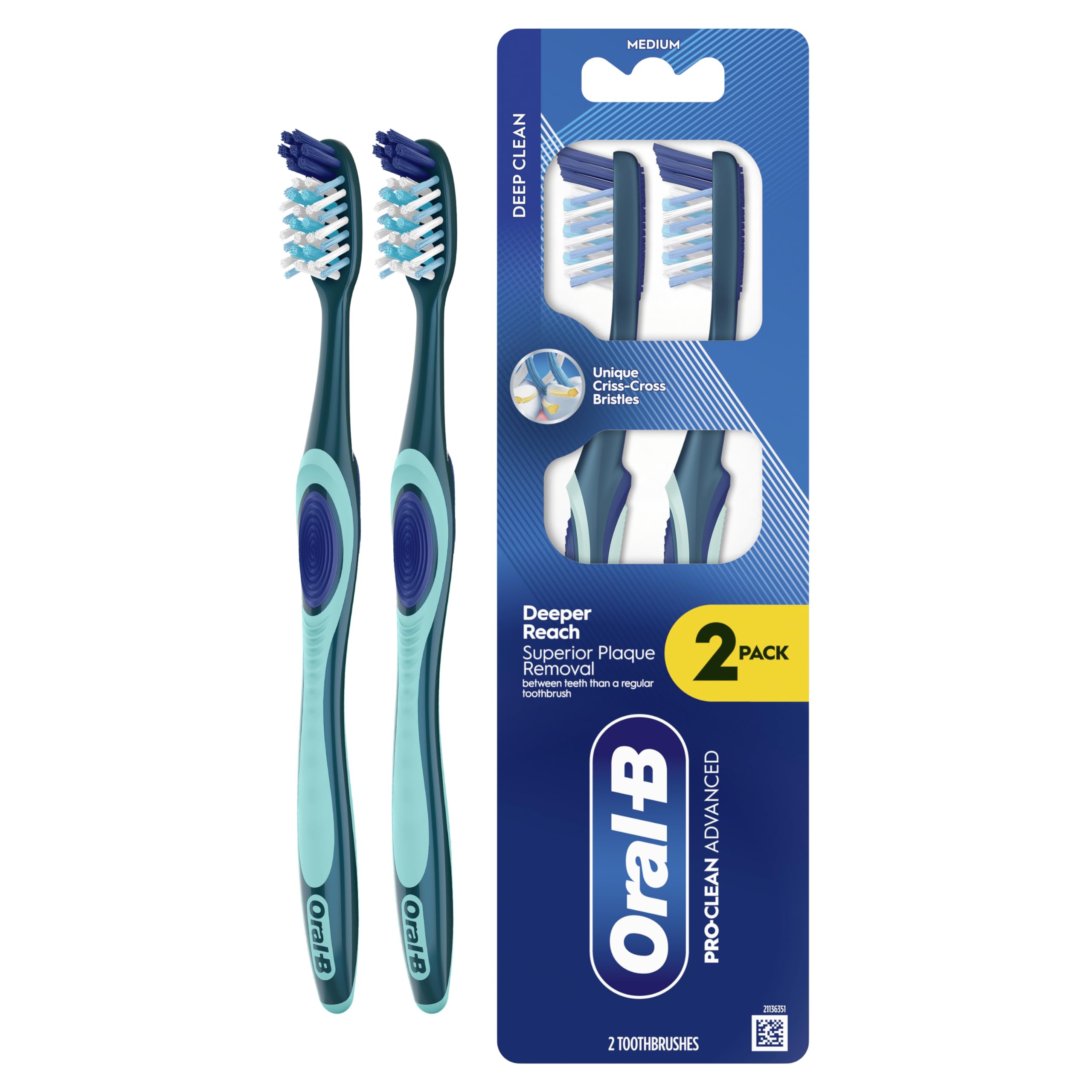 Oral B Oral-B Pro Cleane Advanced Manual Toothbrush – Deep Cleaning & Plaque Removal Medium Bristles, 2