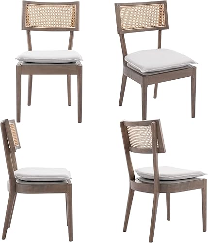 Miniatura 6 de ZHENGHAO Juego de 2 sillas de comedor estilo granja, sillas de cocina con respaldo de caña de ratán francés, sillas cómodas tapizadas, sillas retro