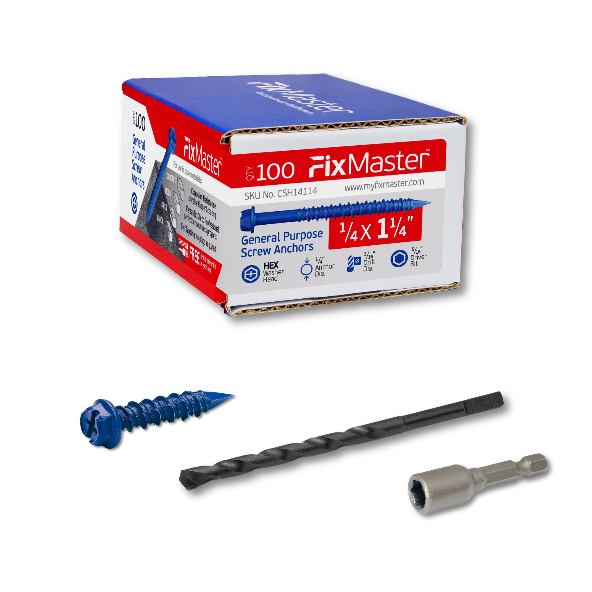 Concrete Screw Anchors - 100 Pack with Drill Bit & Screwdriver -17