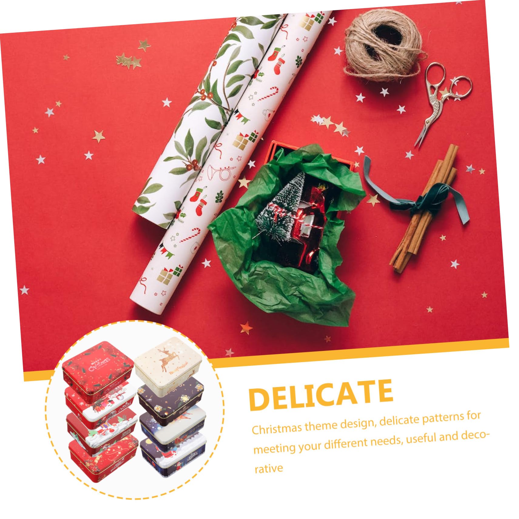 WOONEKY 8 Teiliges Metall Geschenkboxen mit Deckel Kleine Blechdosen für Weihnachtskarten Stabile Geschenkdosen aus Weißblech Vielseitig für Geldgeschenke Kekse Süßigkeiten Festliche