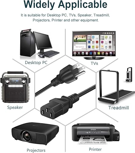 Miniatura 6 de Cable de alimentación de 3 clavijas de repuesto para Vizio Samsung, Sony, LG, Toshiba, Dynex, Panasonic Viewsonic LCD, TV, 6 pies, cable de
