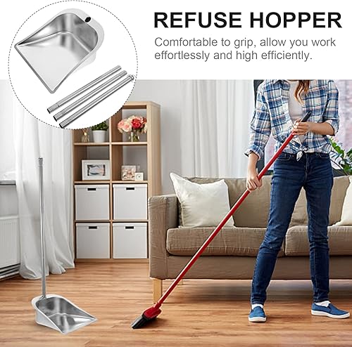 Miniatura 3 de DOITOOL Recogedor de metal vertical de acero inoxidable, mango largo, recogedor de basura para cocina, interior y exterior, recogedor para hogar,
