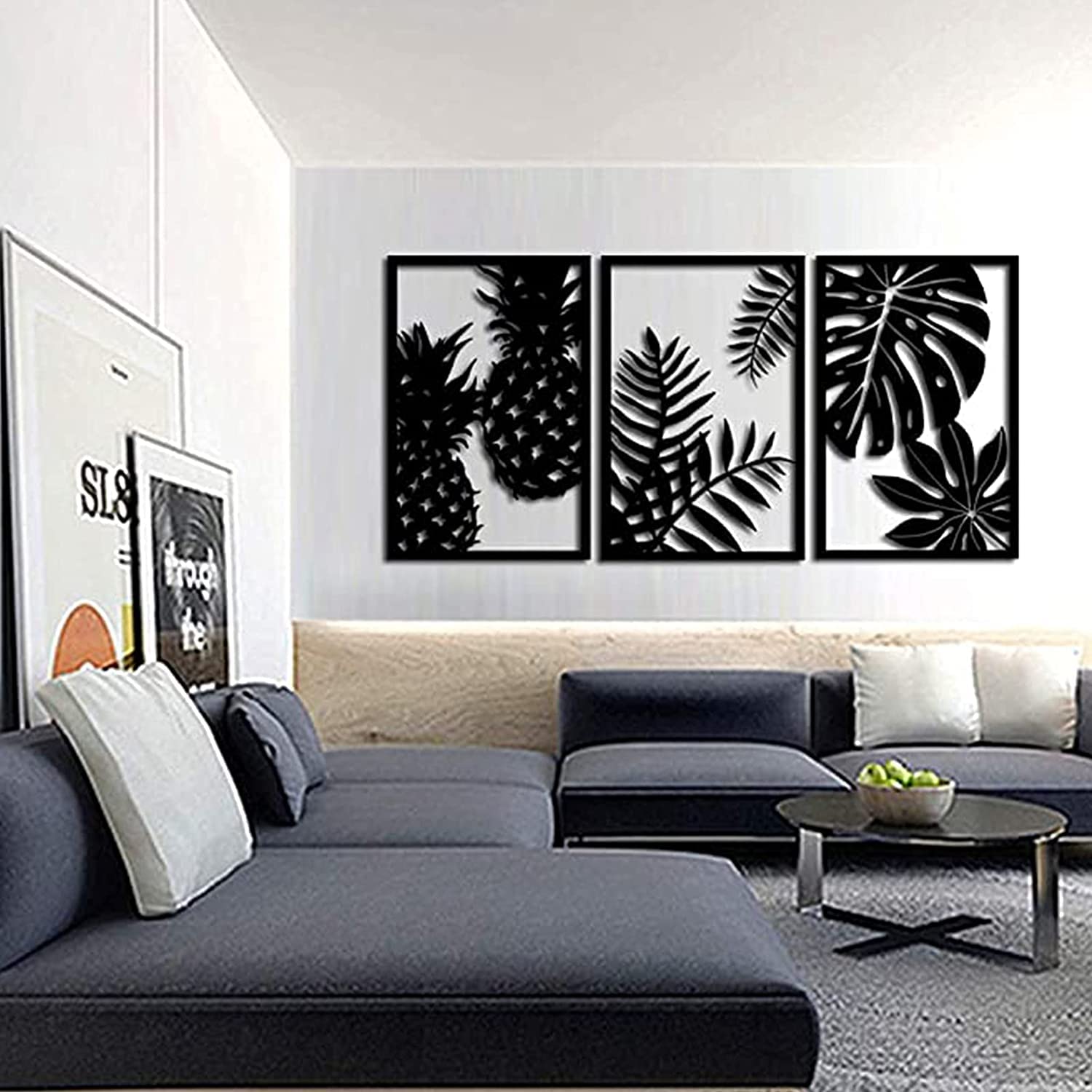 Arredamento di arte del muro di ananas del metallo rustico di alta qualità, decorazione tropicale della palma delle foglie della parete della parete della parete, stile hawaiano for la casa cucina del
