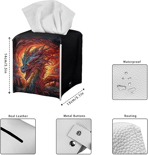 Miniatura 4 de Funda de pañuelos de dragón para caja de pañuelos de piel cuadrada, soporte para caja de pañuelos de papel de seda facial, organizador para baño,