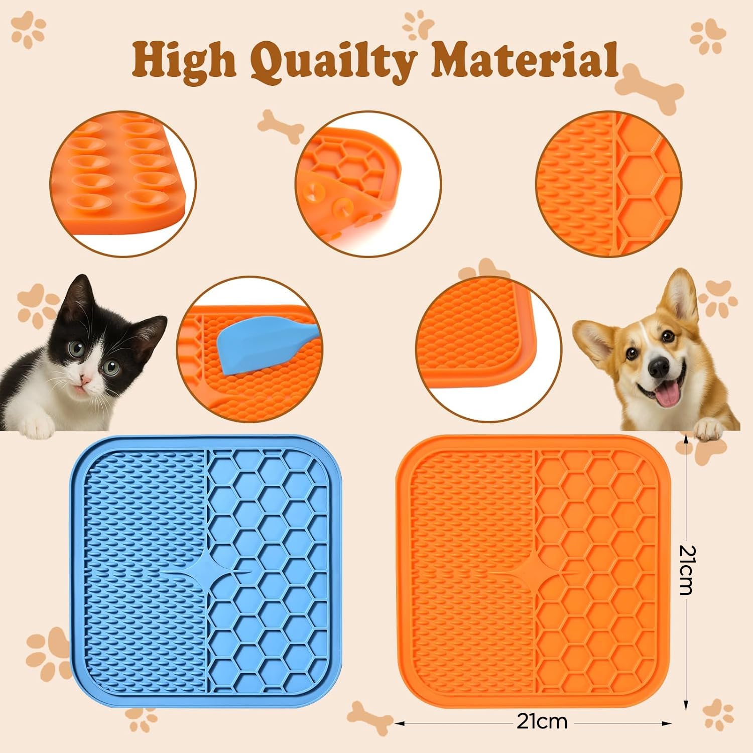 AiQInu 2 Pezzi Tappetino Per Leccare Cani, con 1 Spatola in Silicone, Lick Mat per Cani con Ventosa, Senza BPA, per il Bagno,Toelettatura,Addestramento e Curarlo
