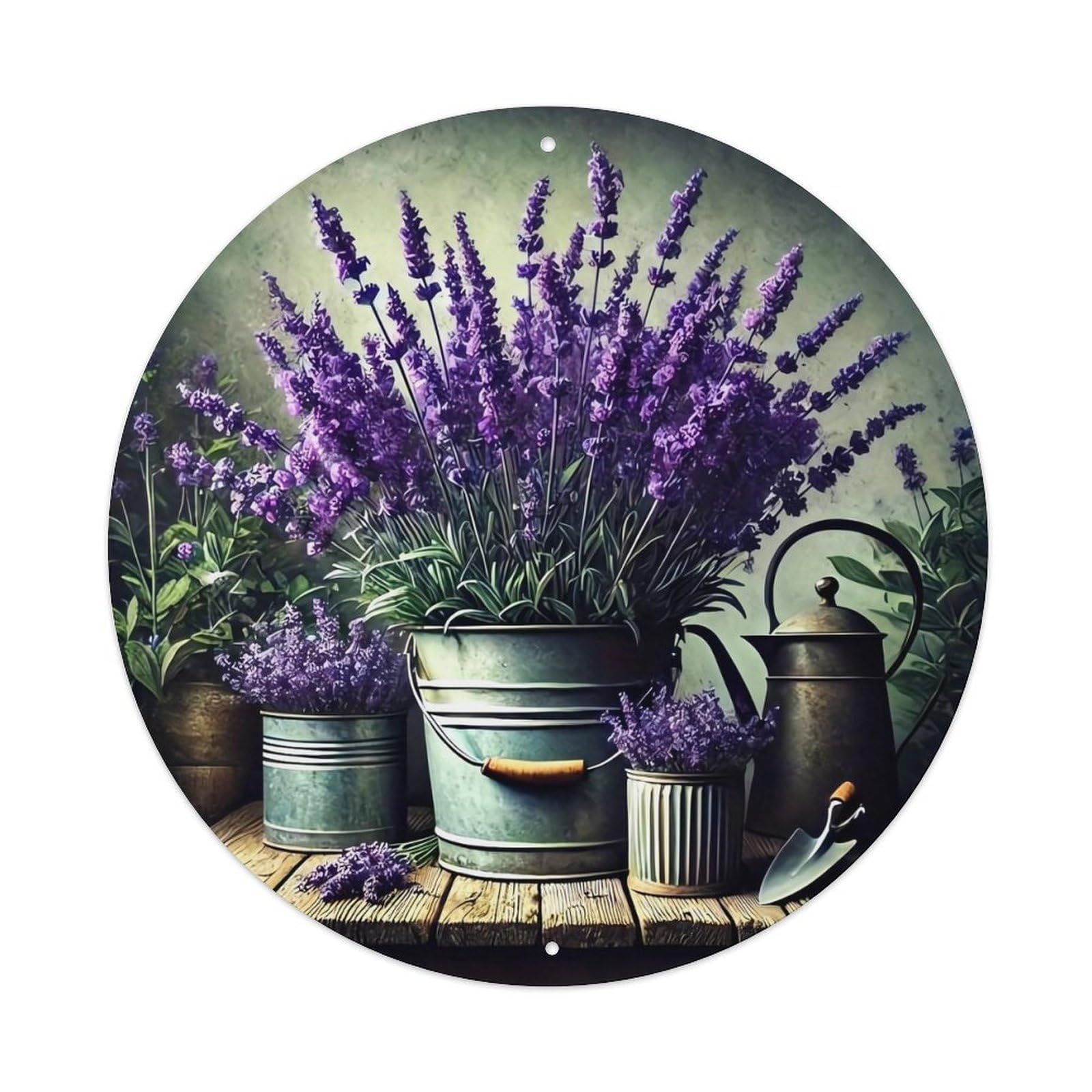 Lavender Floral Garden Rustic Metal Round Tin Sign Vintage Metal Sign Home Bar Garden Indoor & Outdoor Wall Decor Retro Metal Poster 8x8 Inch