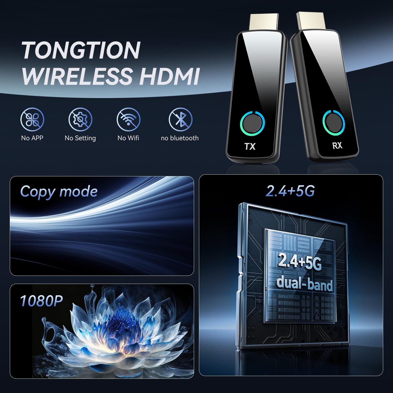 Kit Prolunga HDMI Wireless, Trasmettitore Display HD 1080p, Adattatore Senza Fili per Laptop, Proiettore, TV, Monitor