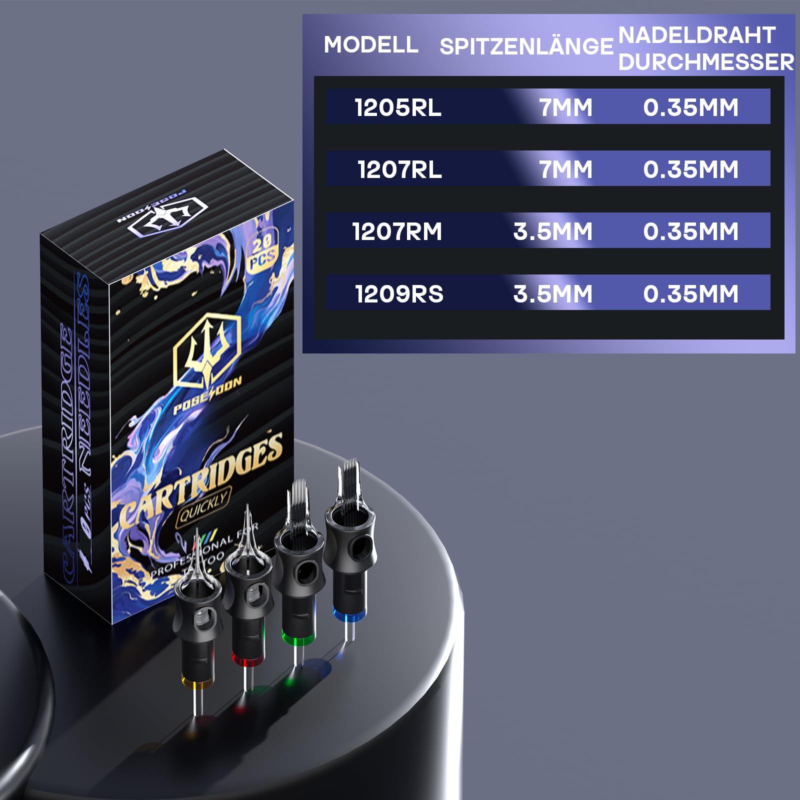 POSEIDON Akku-Rotary Tattoo Machine Kit mit 20 Tattoo-Kartuschennadeln, Tintenset & 2 Akkus | Professionelles Tattoo-Gerät für Anfänger | Komplettes Starter-Set
